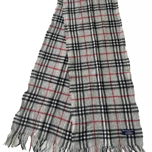 Burberry Classic Check Scarf Grey 100% Cashmere Unisex Scarf Made In En - Picture 1 of 7